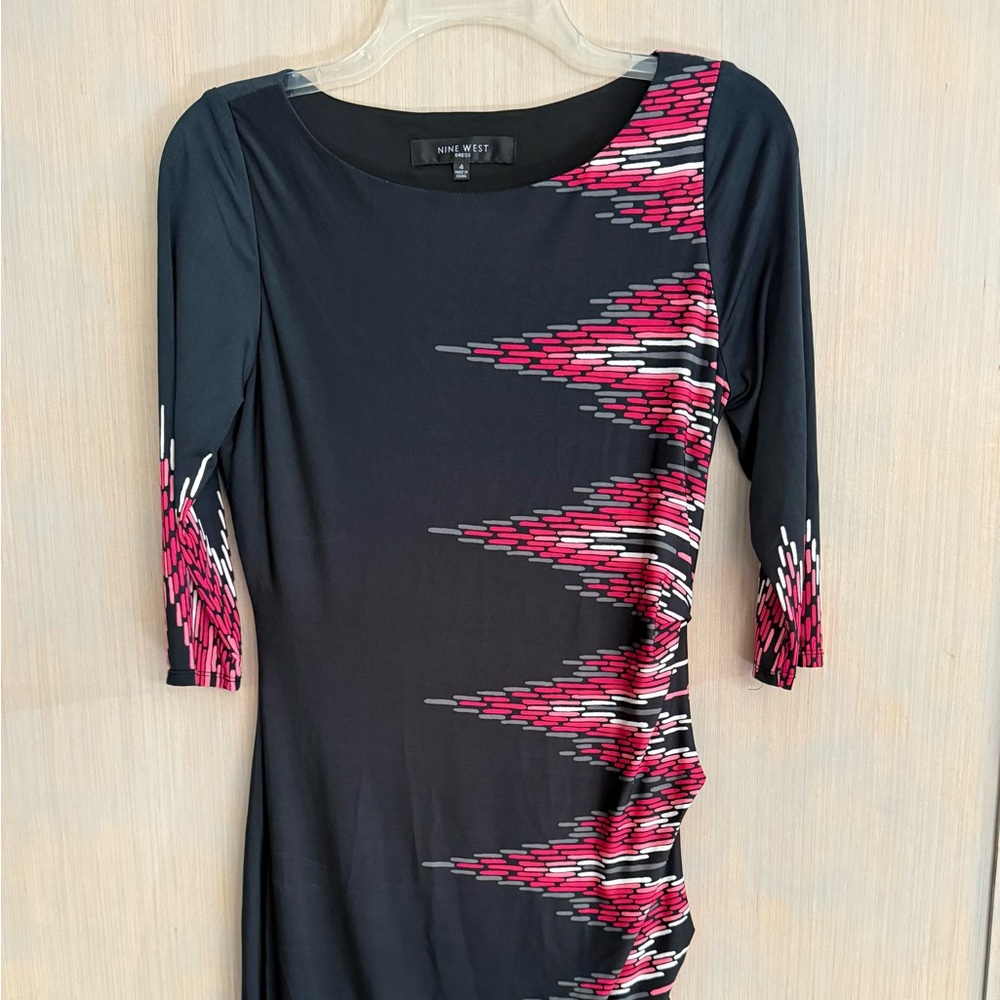 Nine West Black & Pink 3/4 Length Sleeve Dress